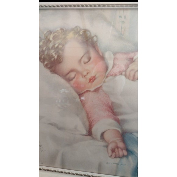 Just A Little Dream By Annie Benson Muller, Vintage Framed Print Sleeping Baby - Picture 4 of 6
